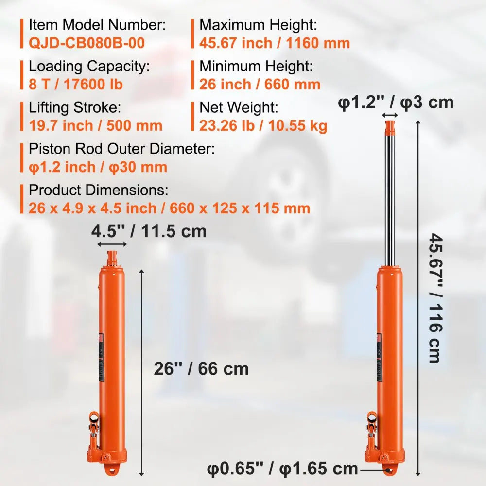 Hydraulic Long Ram Jack 8 Ton Engine Hoist Cylinder with Single Piston Pump And Clevis Base  Hydraulic Ram Cylinder