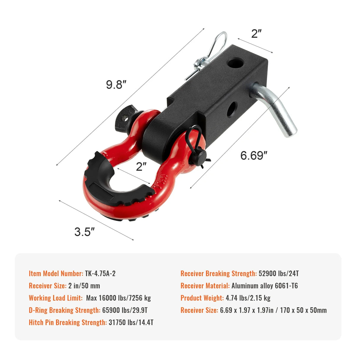 D Ring Shackle with Trailer Hitch Lock Pin, Heavy Duty Towing Accessories for Trucks, Jeeps, Off-Road Vehicle Recovery