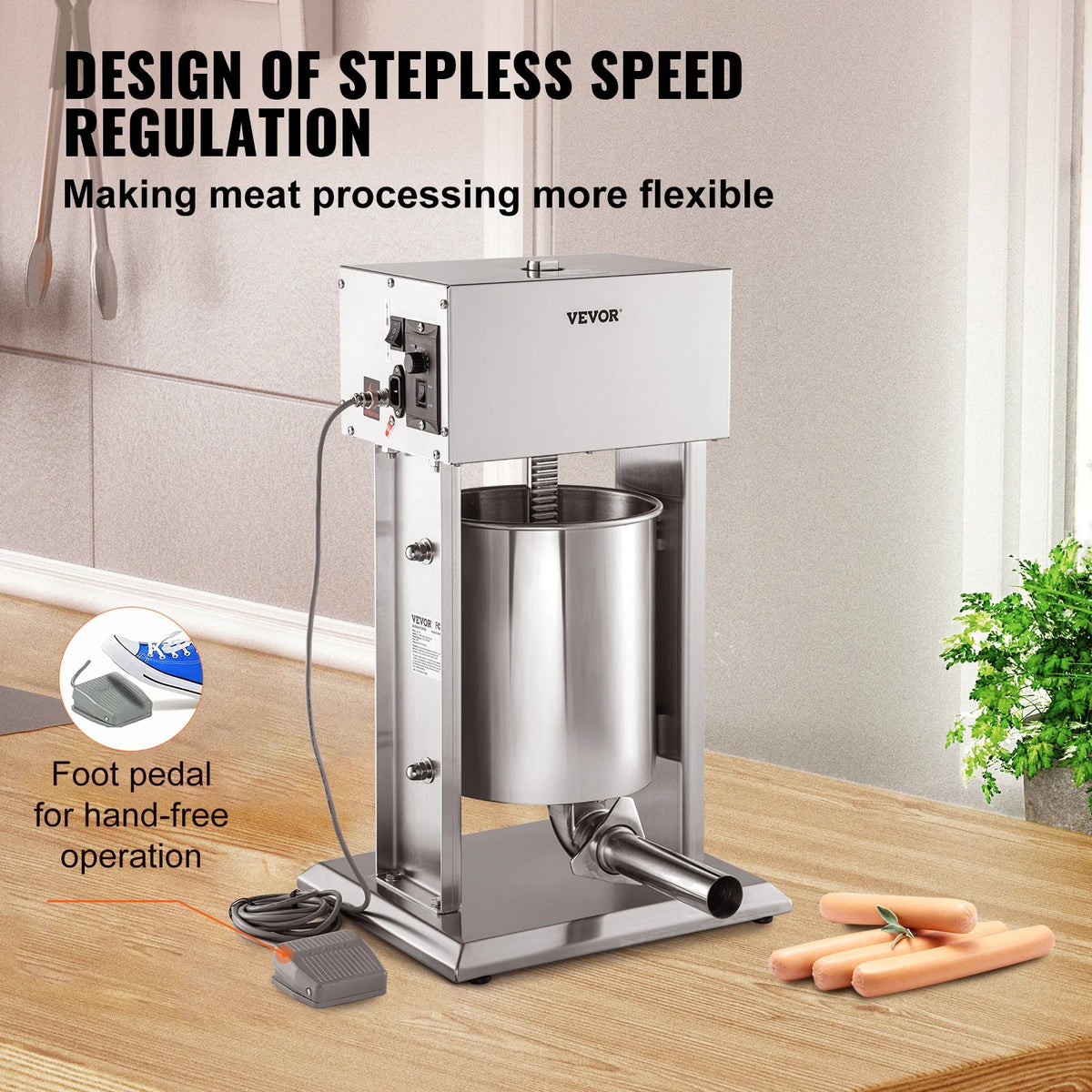 10L 15L Electric Stuffer,Vertical Sausage Stuffer w/Speed Stepless,304 Stainless Steel Sausage Machine w/4 Stuffing Tubes