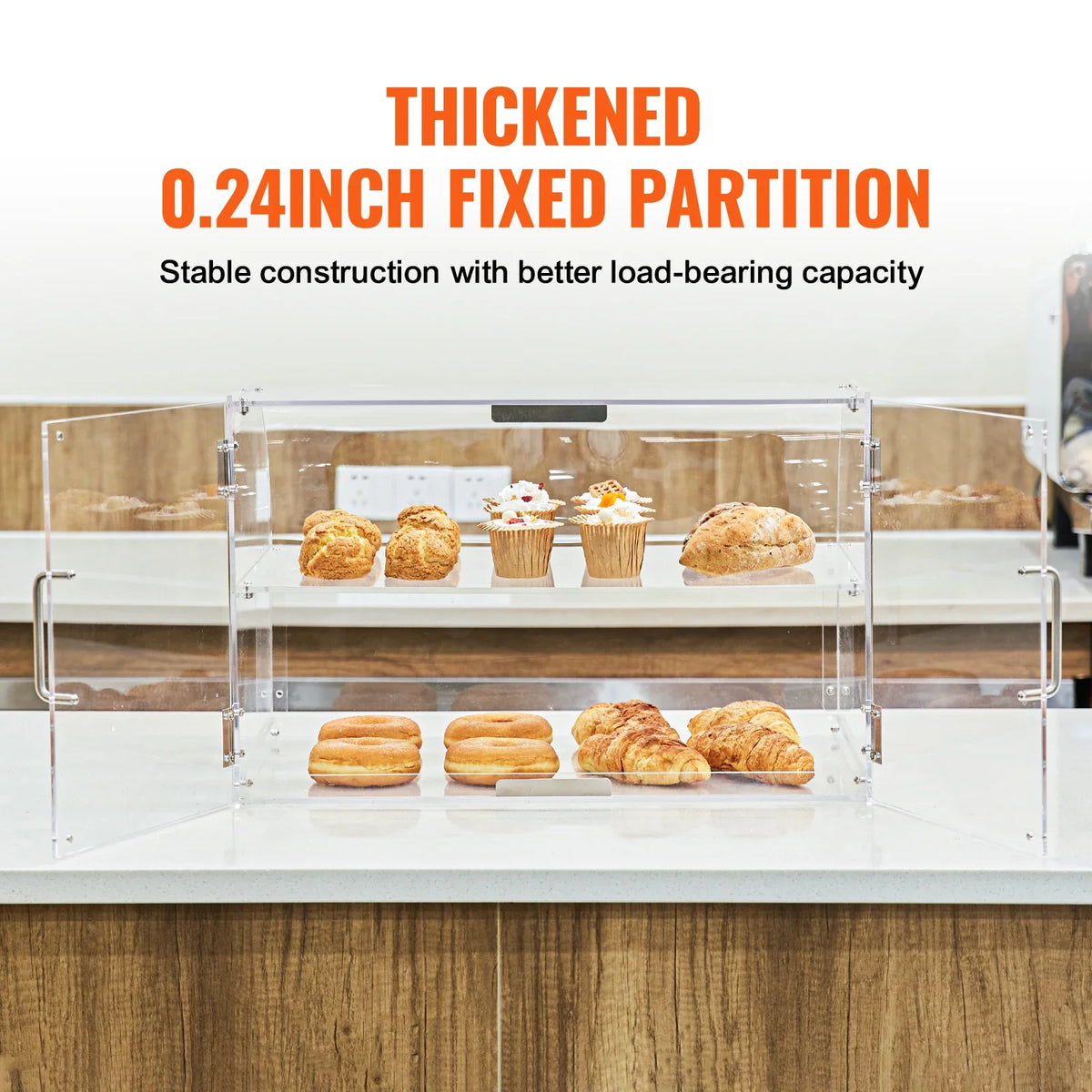 2/3 Tray Clear Pastry Display Case Acrylic Commercial Countertop Bakery Display Case with Front and Rear Door for Bread