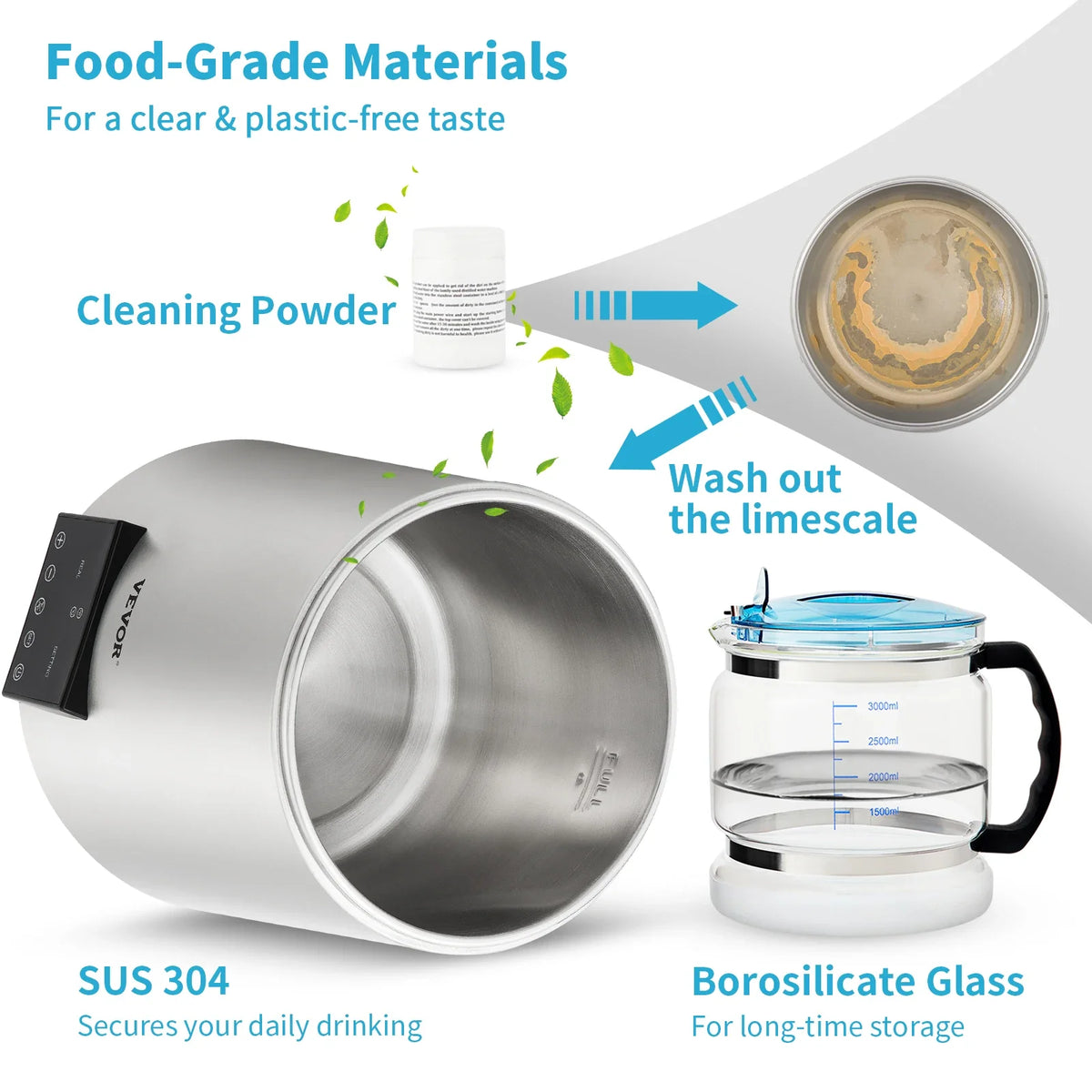 1.5L/H Distilling Speed 4L Water Distiller Treatmen Purifier Filter Timing Dual Temp Display 304 Stainless Home Appliance
