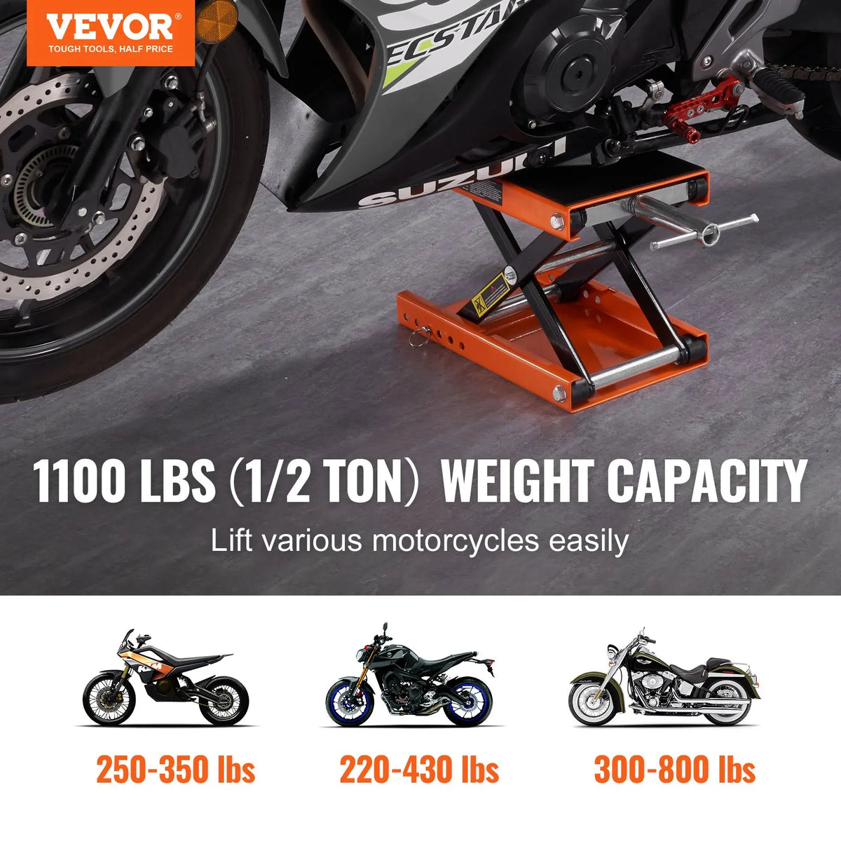 Motorcycle Lift, 1100 LBS Motorcycle Lift ATV Scissor Lift Jack with Dolly & Hand Crank, Center Hoist Crank Stand