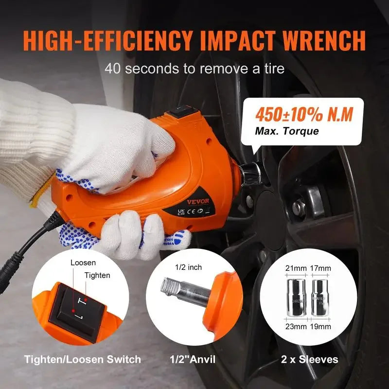 4 in 1 Electric Car Jack Set, Max 5 Ton/11023 LBS Hydraulic Jack with Electric Impact Wrench, Built-in Inflatable Pump