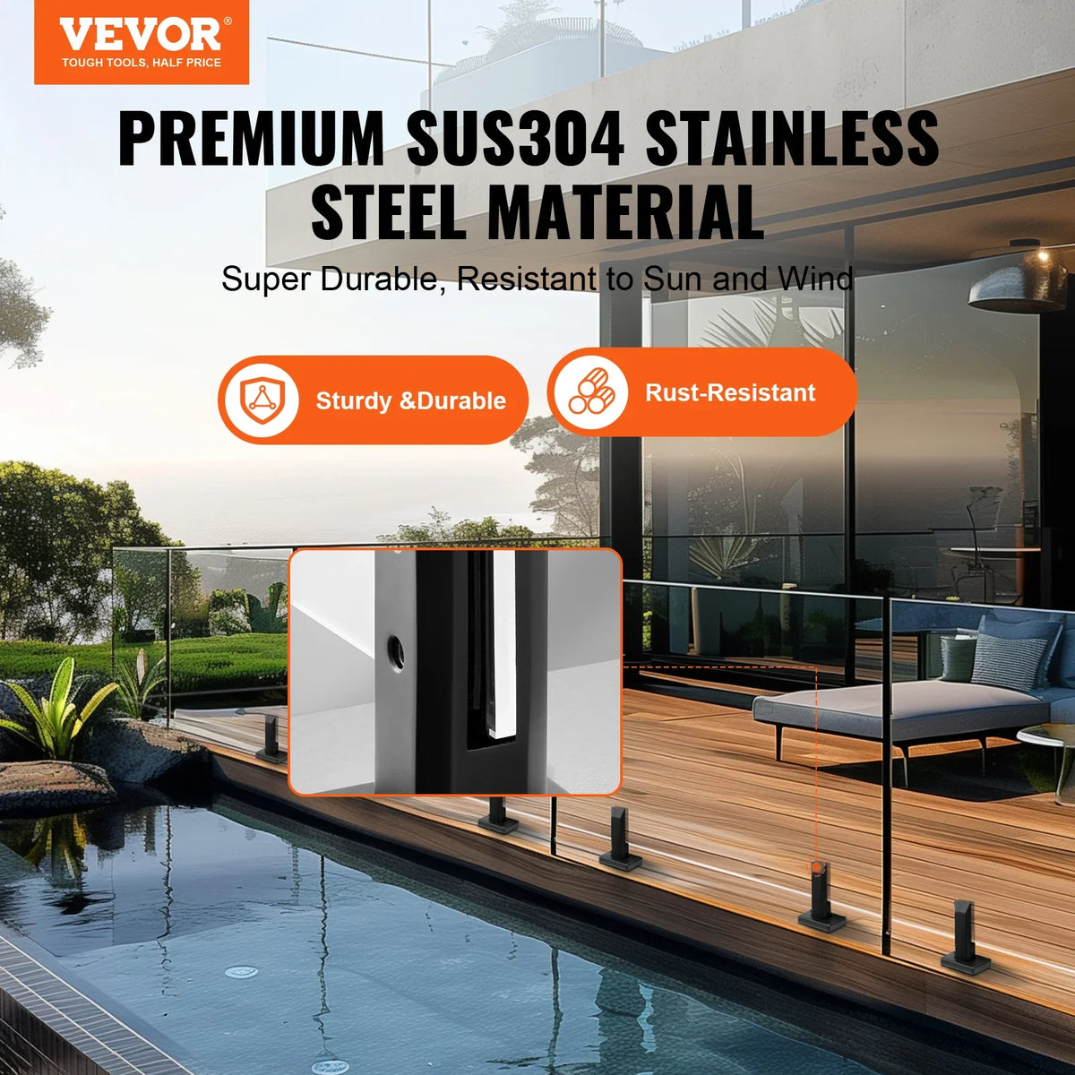 Glass Clamp 4 PCS Square Glass Railing Bracket for 0.31 "-0.47 " Tempered Glass 0.12” Thick for Balcony Garden Deck Stair