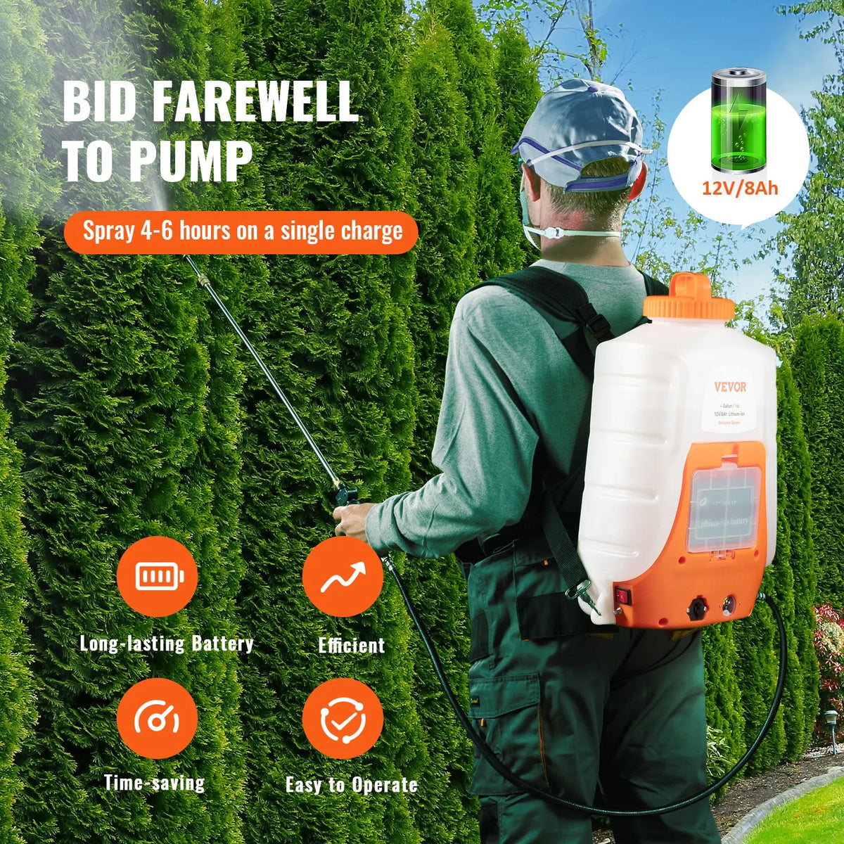 Battery Powered Backpack Sprayer 0-90 PSI Adjustable Pressure 4 Gallon Tank Back Pack Sprayer with 8 Nozzles and 2 Wands