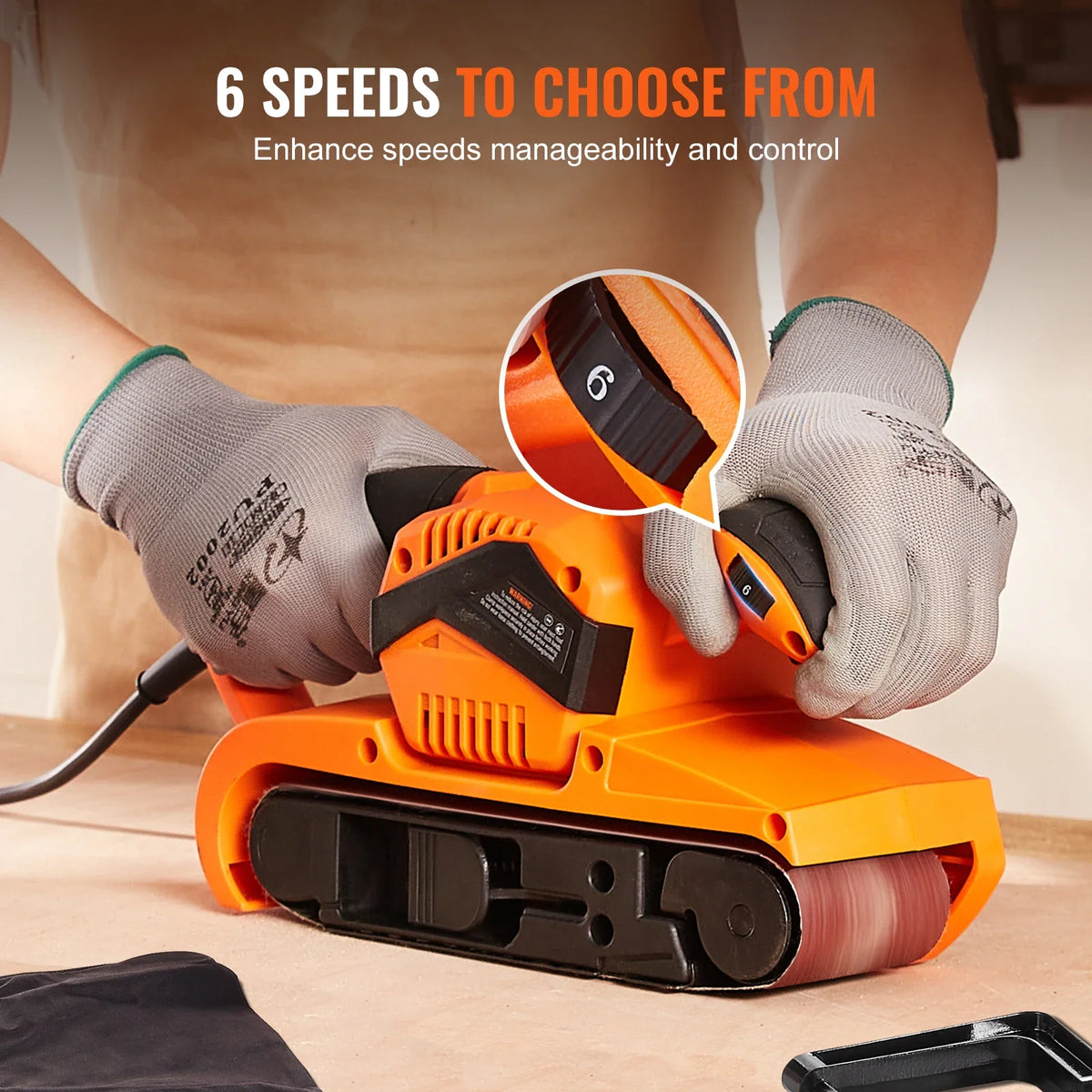 7AMP Belt Sander Woodworking Workshop Bench Sander Machine with 6 Speeds 152-320 m/min Powerful Sanding Machine Polisher