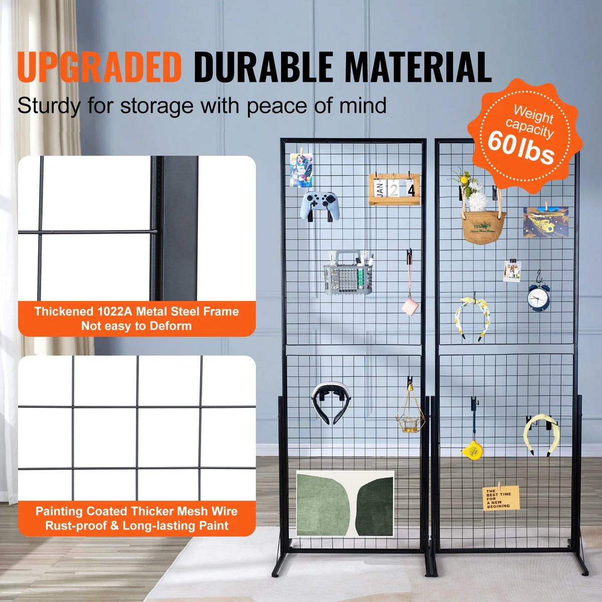 2' x 5.6' Grid Wall Panels Tower Wire Gridwall Display Racks with T-Base Floorstanding for Art Craft Shows Retail Display