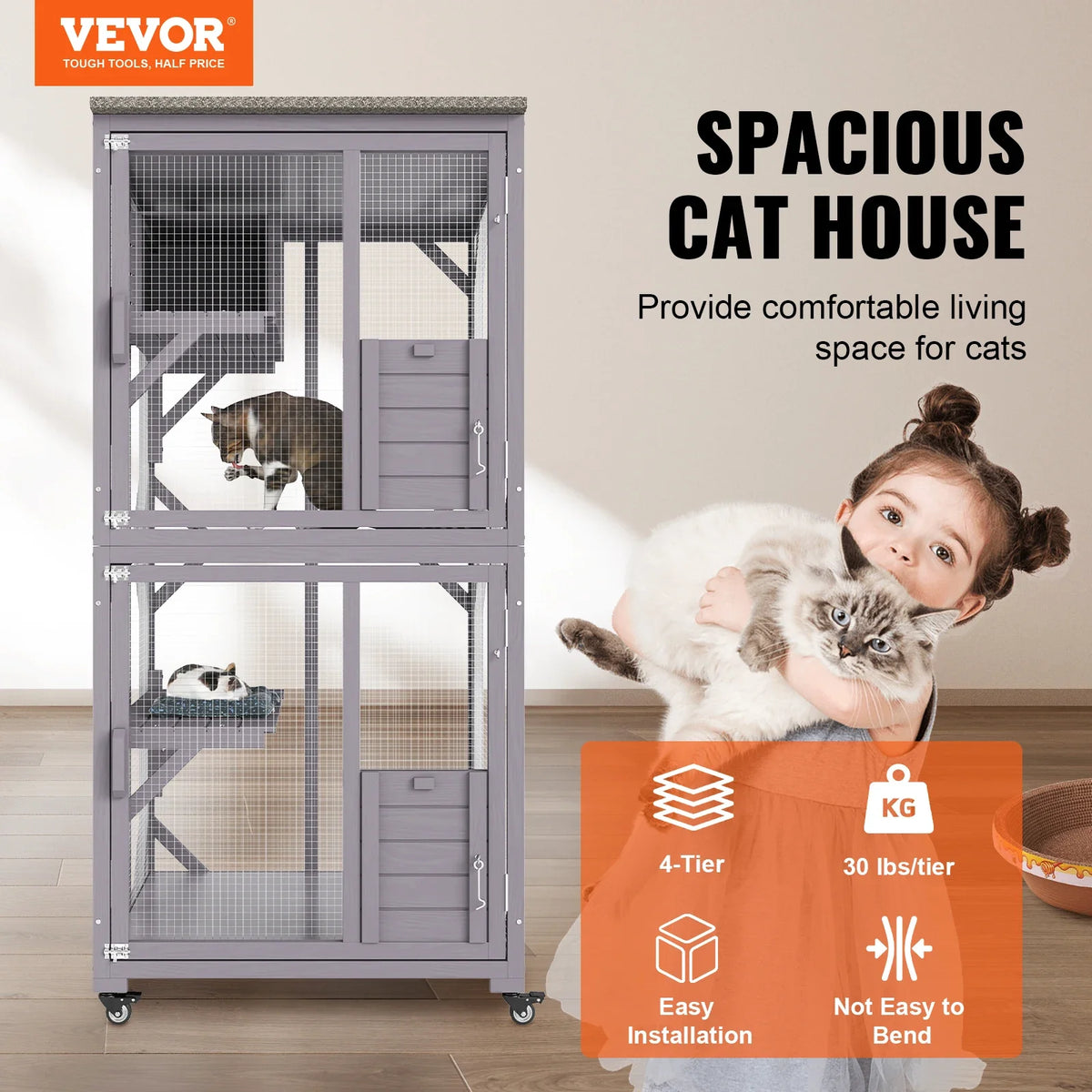 Cat House Outdoor 3-Tier Large Catio Cat Enclosure DIY Cat Fence Cage Metal Wire Kennel Indoor Cats Rabbit House for Pets