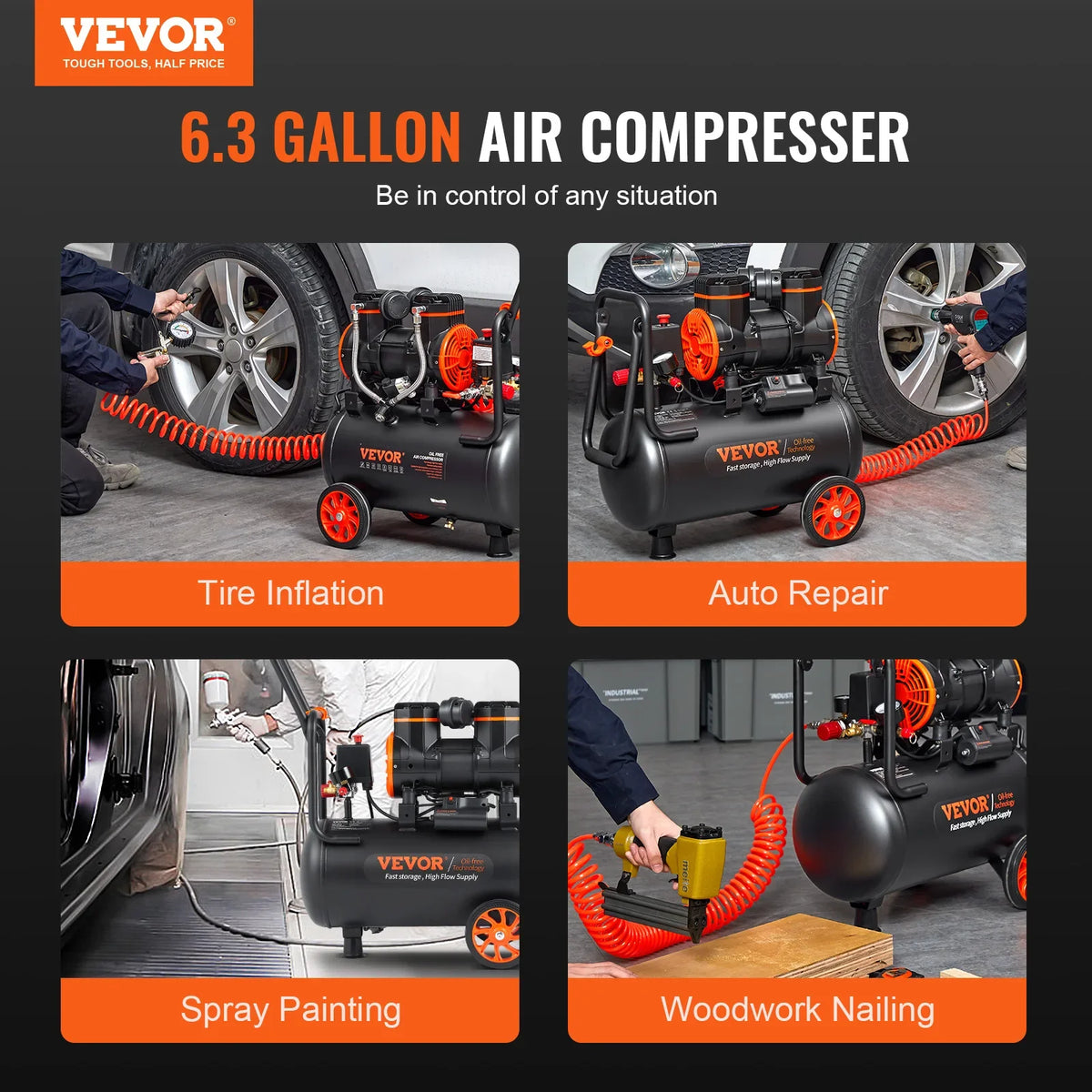 Air Compressor, 9L 18L 24L 35L Oil Free Air Compressor Tank  116PSI Pressure, 70 dB Ultra Quiet Compressor for Auto Repair