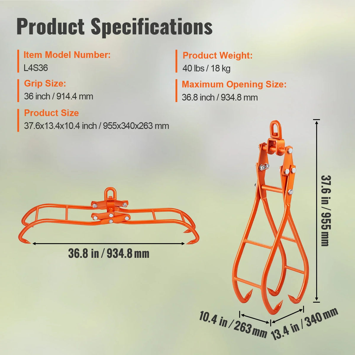 Log Skidding Tongs Log Lifting Tongs Heavy Duty Steel Lumber Skidding Tongs Loading Capacity Log Lifting Handling Tool