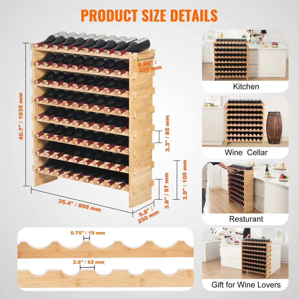 18/36/42/48/72Bottle Stackable Modular Wine Rack Free Standing Wine Storage Rack Bamboo Wine Holder Display Shelves Cellar