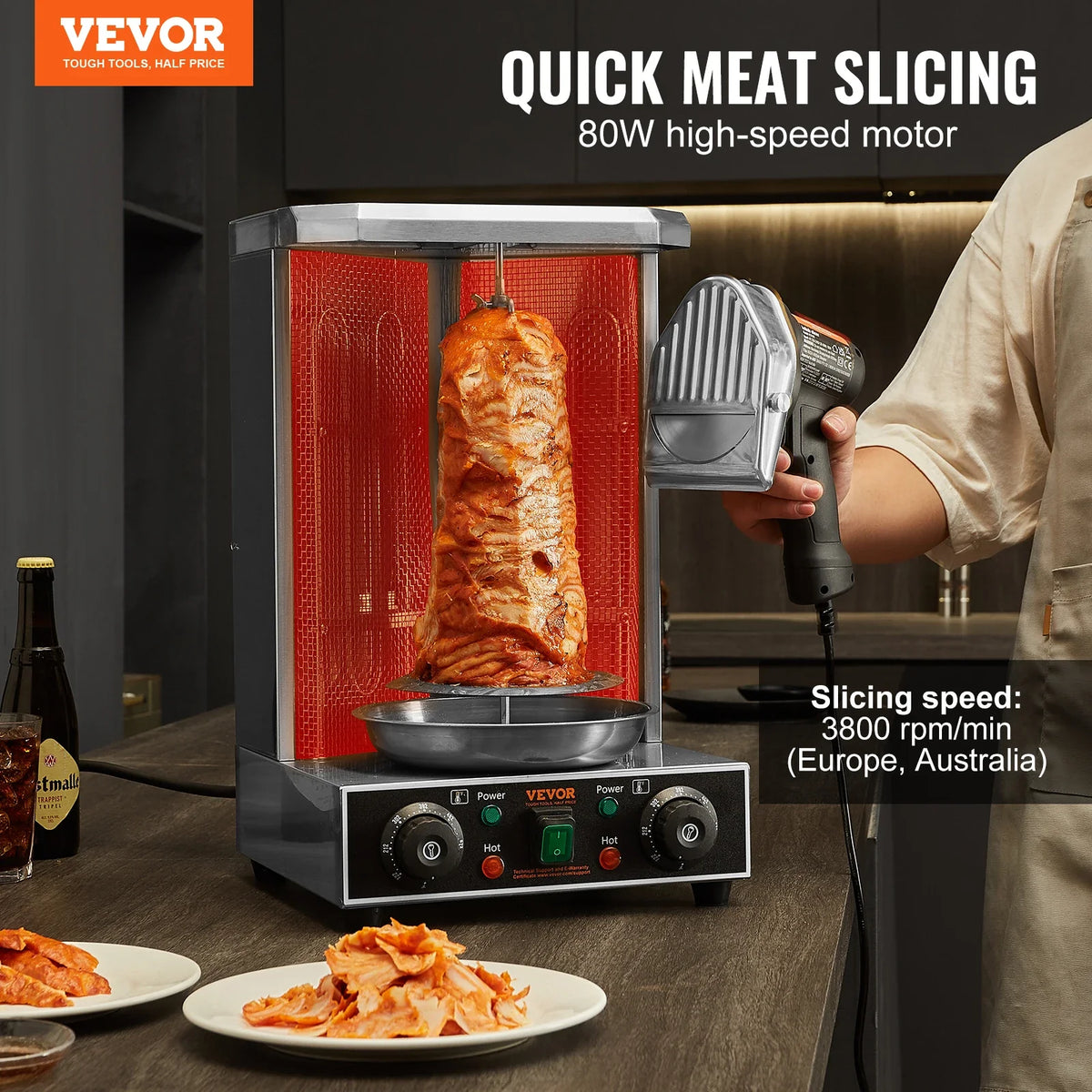 Electric Shawarma Knife, Professional Turkish Kebab Knife, Commercial Stainless Steel Gyro Cutter,Doner Kebab Meat Slicer