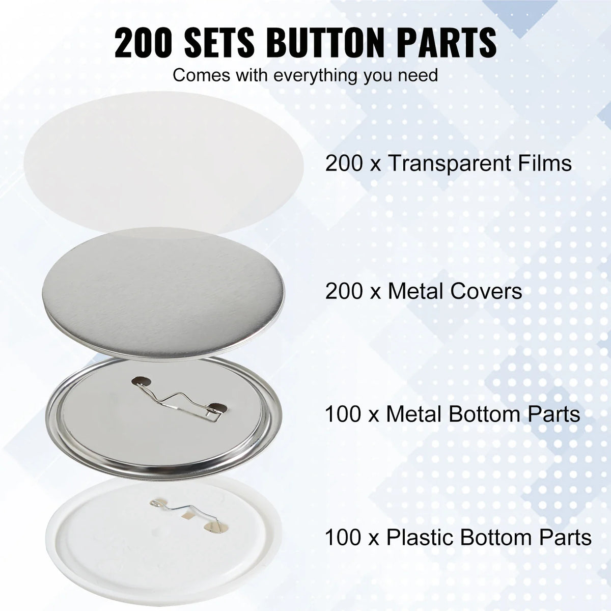25/32/58/75mm Button Badge Parts Supplies for Button Maker Machine 200/500Sets Metal and Plastic Pin Badges