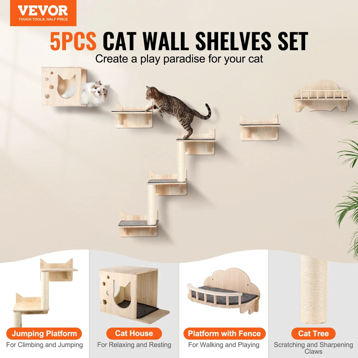 Wall Mounted Cat Shelves Cat Wall Shelves and Perches Cat Floating Furniture up to 40lbs for Sleeping/Playing/Climbing Set