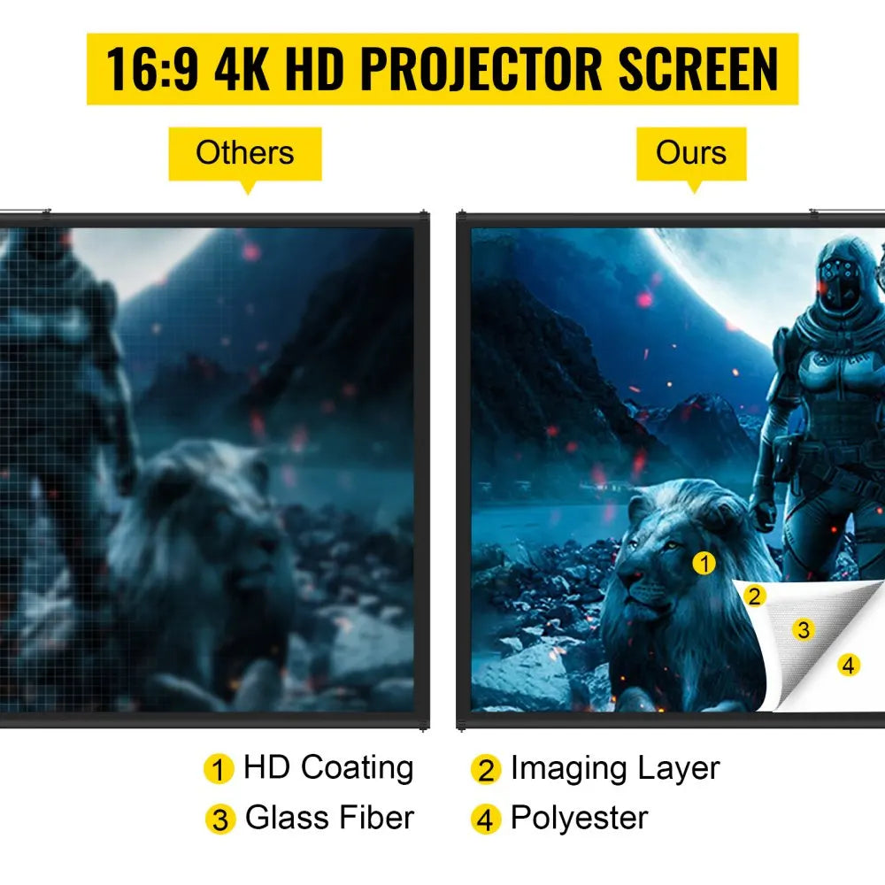 Tripod Projector Screen Stand 60 70 80 90 100 110 Inch 16:9 4K HD Portable Home Cinema for Indoor & Outdoor Projection
