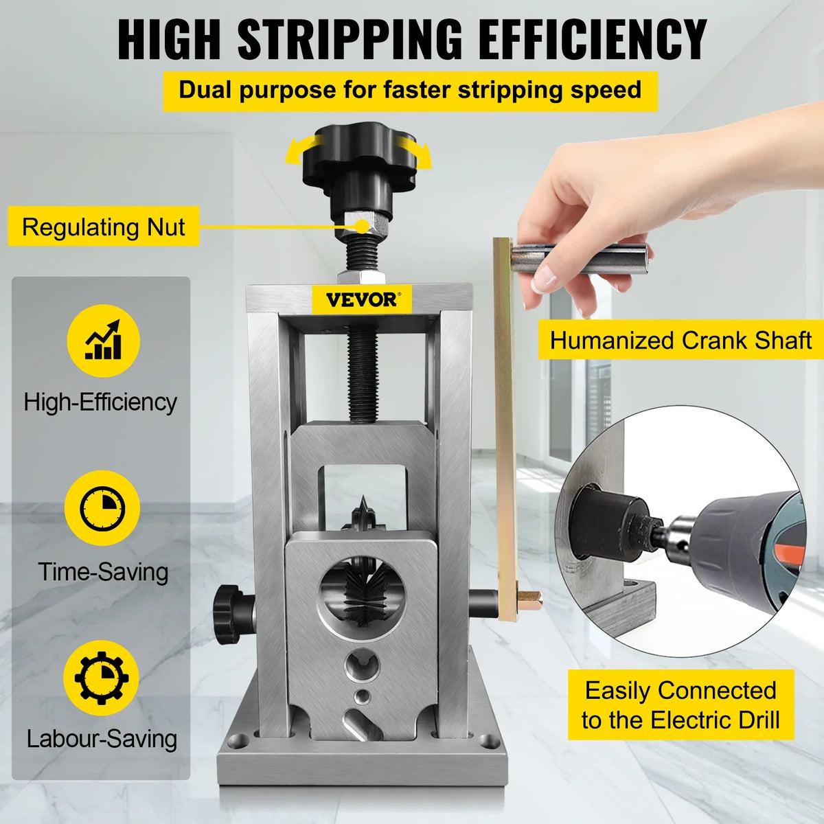 Wire Stripping Machine, 1.5-40 mm Drill Powered, Manual Copper Stripper w Heat Treated Steel Ultra Long Lasting Blade