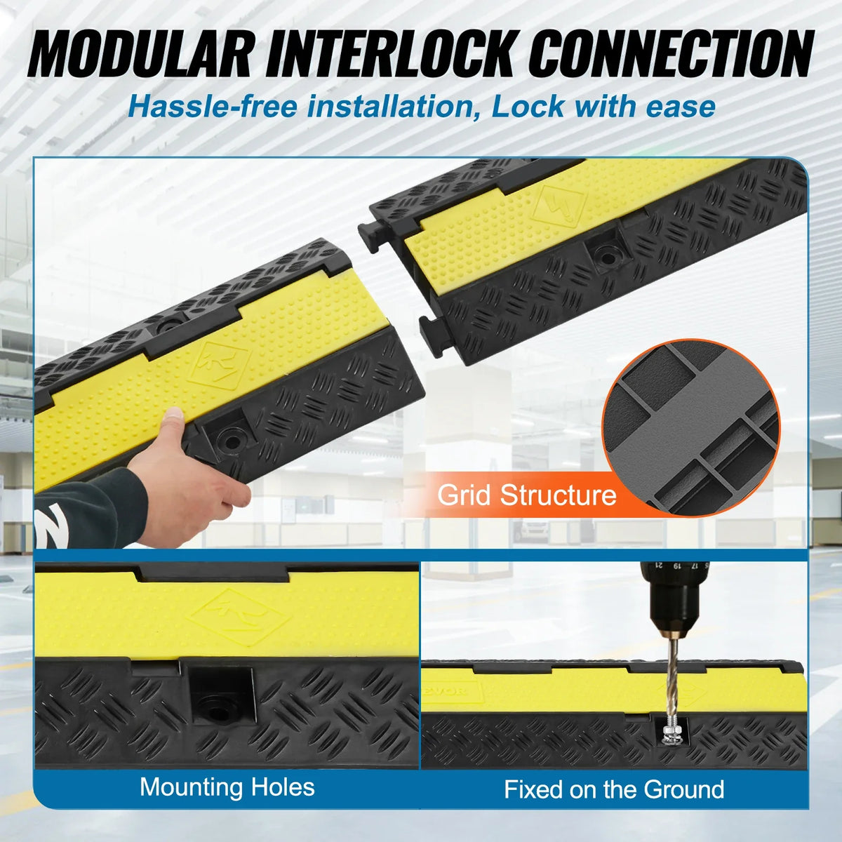 Cable Protector Ramp 1/3/5 PCS 2 Channel Heavy Duty Wire Cord Cover Ramp with TPR Flip-Open Top Cover Traffic Speed Bump