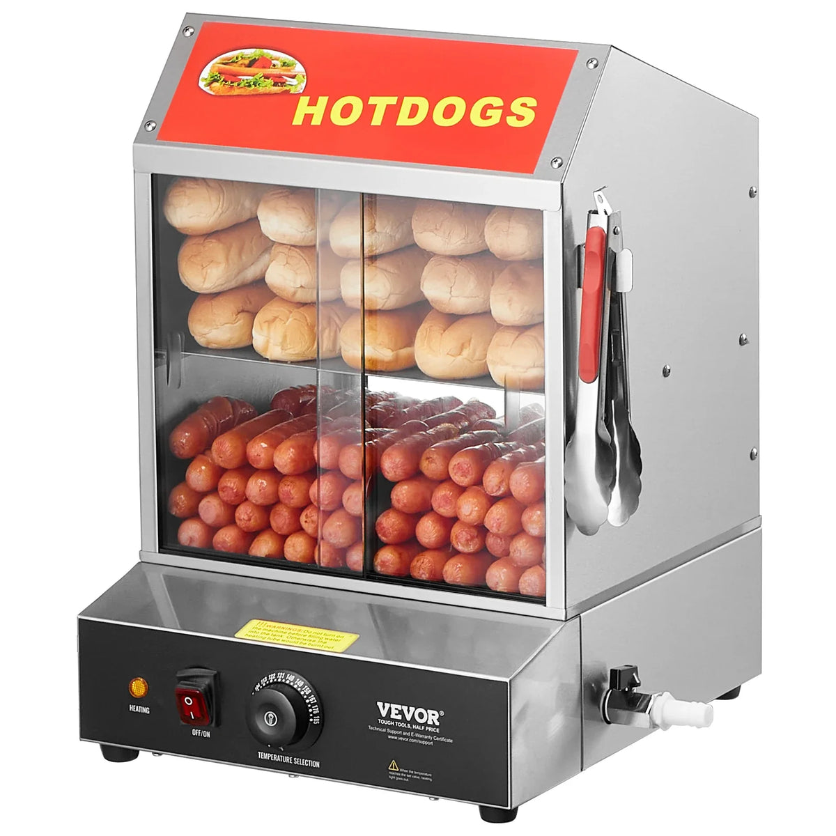 Hot Dog Steamer, 28.5QT, 2-Tier Hot Dog Hut Steamer,86℉~185℉ Temp Control,Electric Bun Warmer w/Tempered Glass Slide Doors