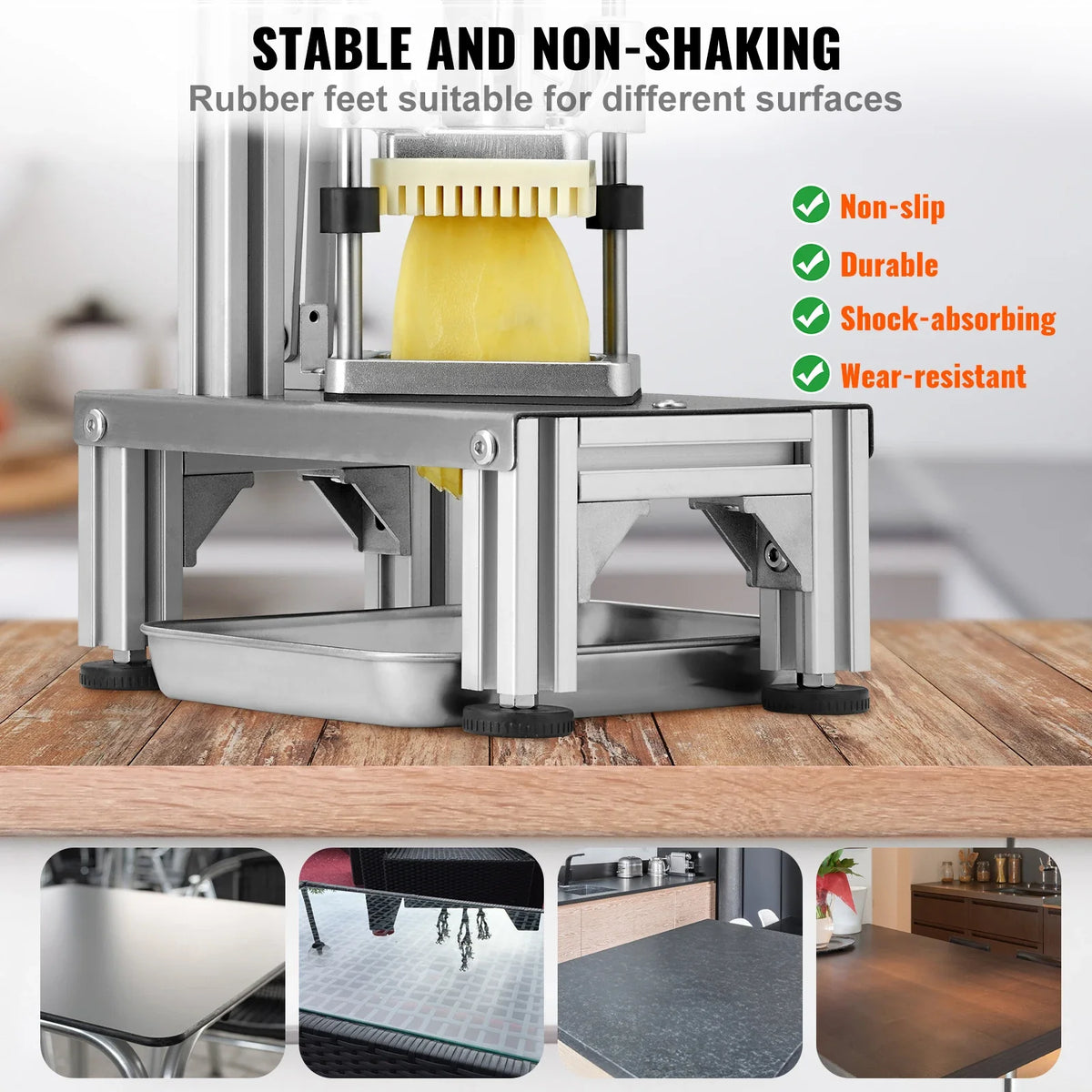 Commercial French Fry Cutter w/ 4 Replacement Blades, Different sizes Blade Chopper, 6-wedge Slicer & 6-wedge Apple Corer
