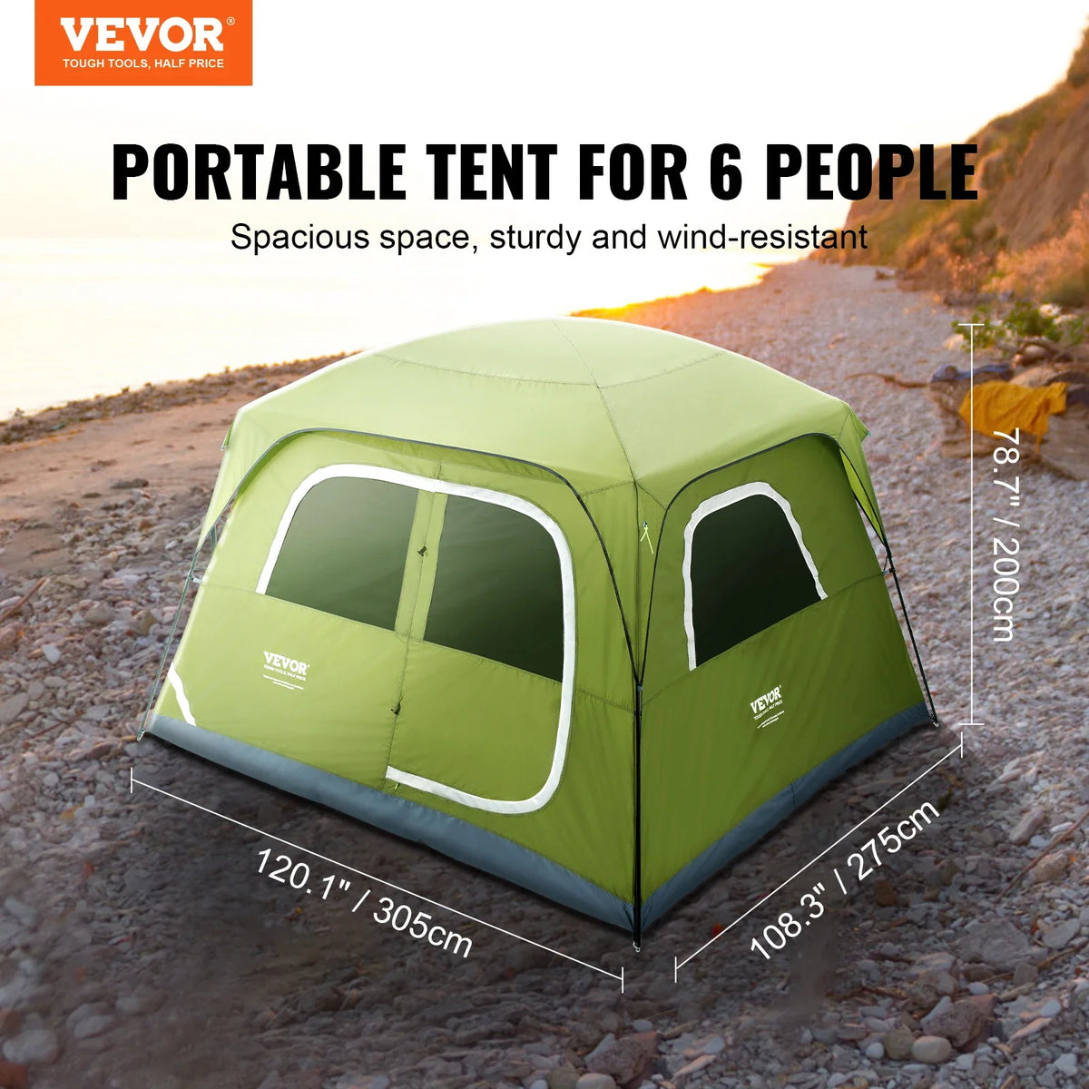 6 Person Outdoor Profession Fabric Tent Rainfly Waterproof Camping Tent Family Outdoor Instant Setup Tent with Carring Bag