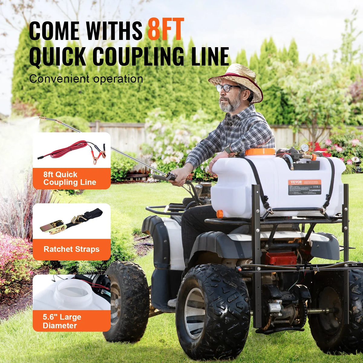 ATV Spot Sprayer 15.9 Gal/60 L ATV/UTV Broadcast Sprayer with A Nozzle Boom 12 V Pump Weed Sprayer with Water Tank White