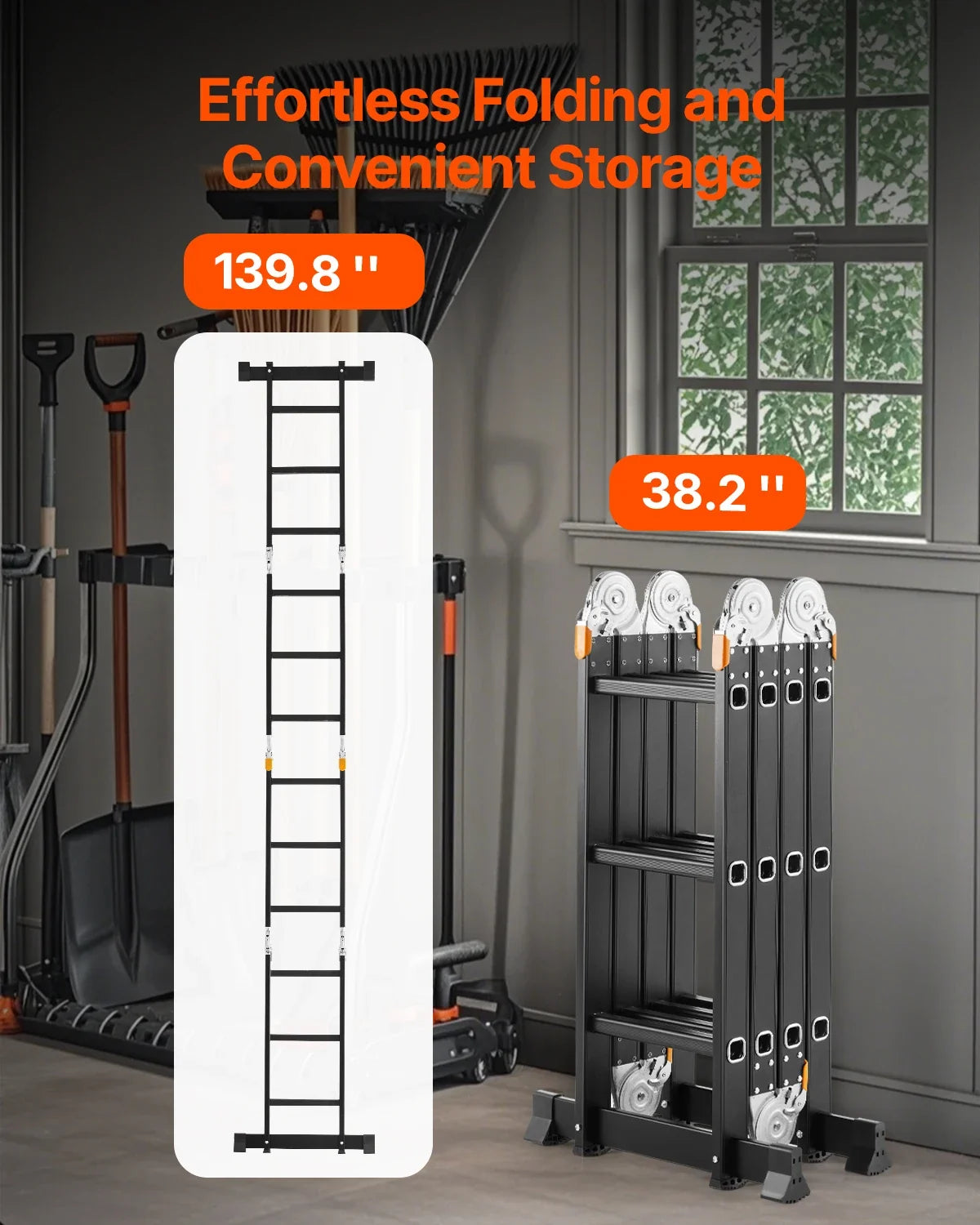 Multi-Purpose Folding Ladder 7-in-1 Tall Extension Step Ladder A Frame 3-Step Telescoping Ladder 12ft Reach Height Ladder