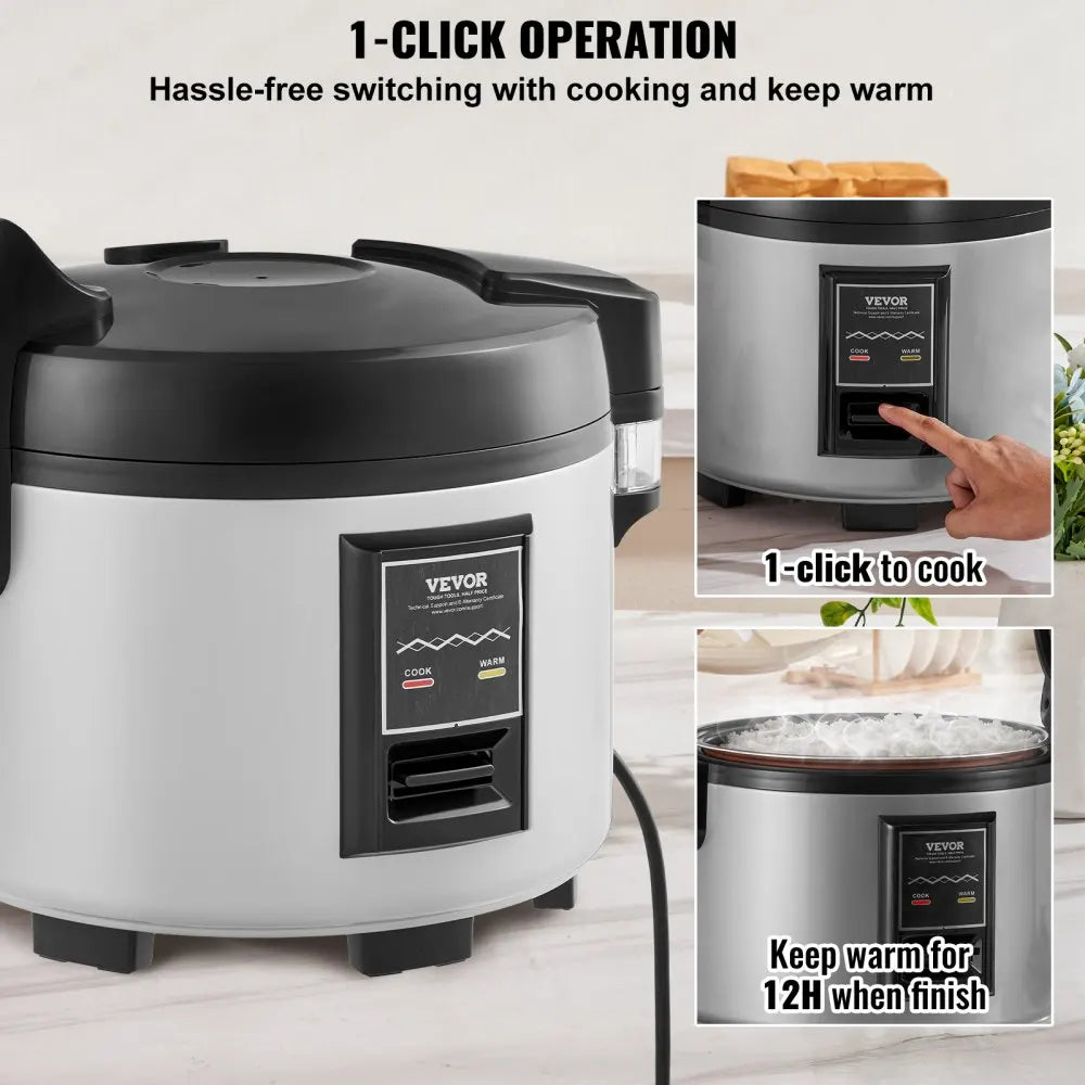 Commercial 60-Cup,13.74Qt Large Rice Cooker & Warmer, Nonstick Inner Pot, Fast Cooking, Stainless Steel for Restaurants