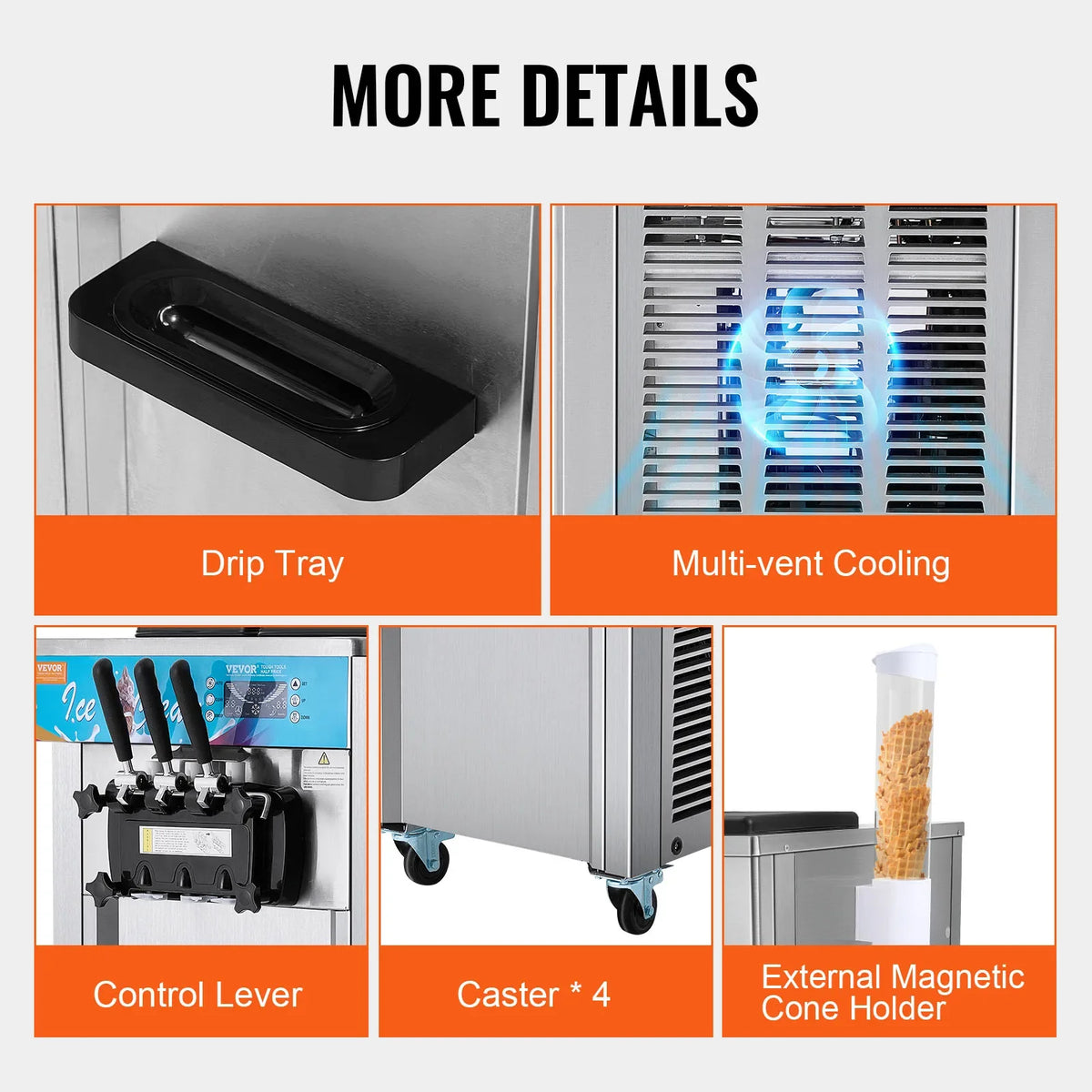 Commercial Ice Cream Machine,21-31 L/H Yield,1800W 3-Flavor Freestanding Soft Serve Ice Cream Maker,Auto Clean Pre-cooling