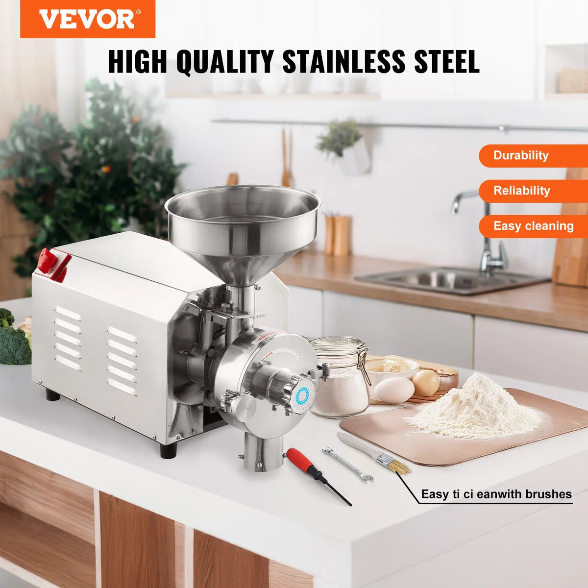 Commercial Grinding Machine 2200W Corn Mill Grinder 50 KG/H Stainless Steel Corn Grinder Industrial Flour Milling Machine