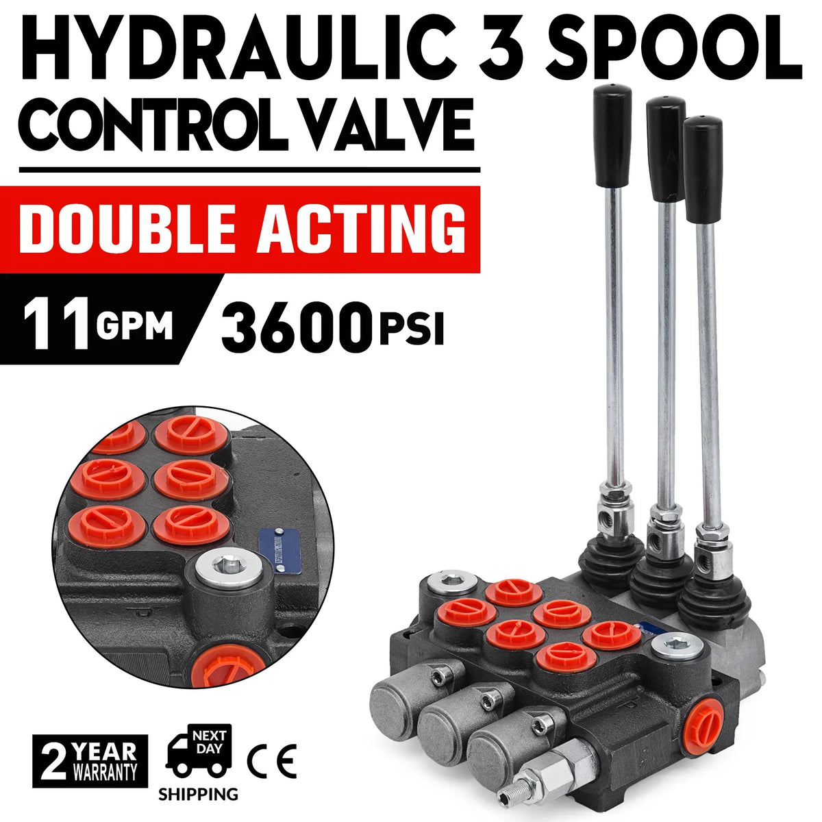 2/3 Spool Hydraulic Directional Control Valve 11gpm Hydraulic Control Valve Double Acting for Tractors Loaders Tanks
