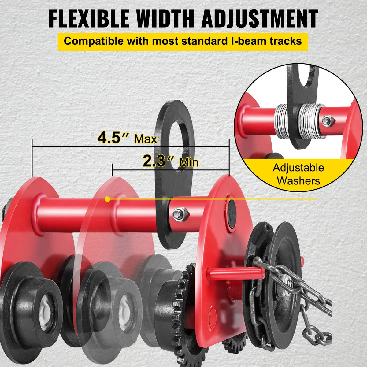 1/2 T Push Beam Trolley 2200/4400 lbs Gear Manual Hand Push Beam Heavy Duty Running Cat Hoist Lifting Kit Chain Conveyor