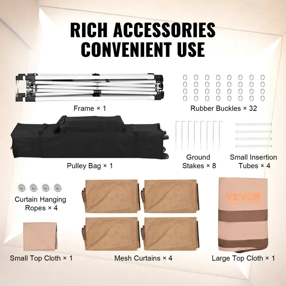 11x11/10x10/10x13ft Portable Patio Gazebo PU Coated 250D Garden Market Waterproof Collapsible Outdoor Canopy Party Tent