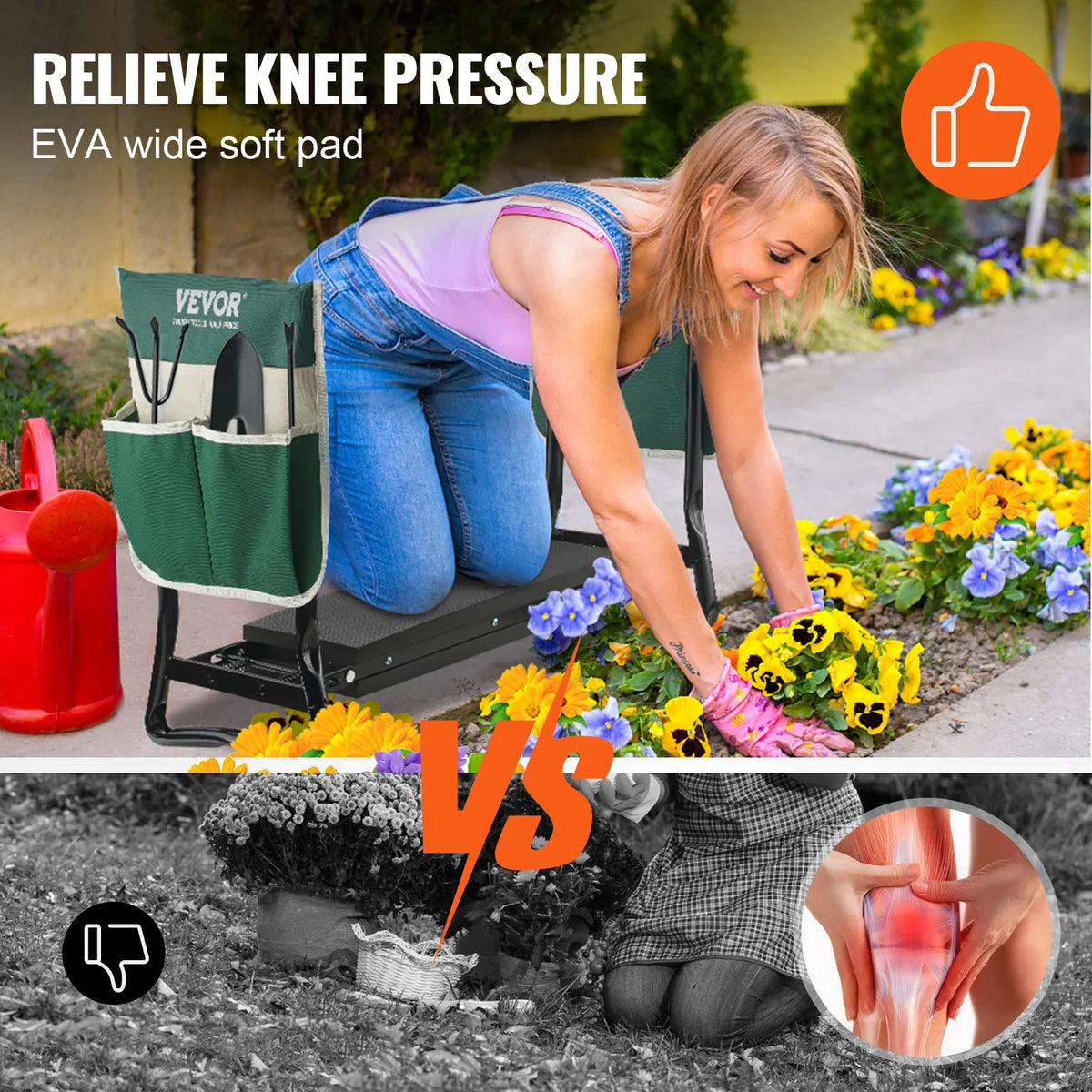 Garden Kneeler and Seat 330 lbs Load Capacity 8/10" EVA Wide Pad Foldable Garden Stool Kneeling Bench for Gardening