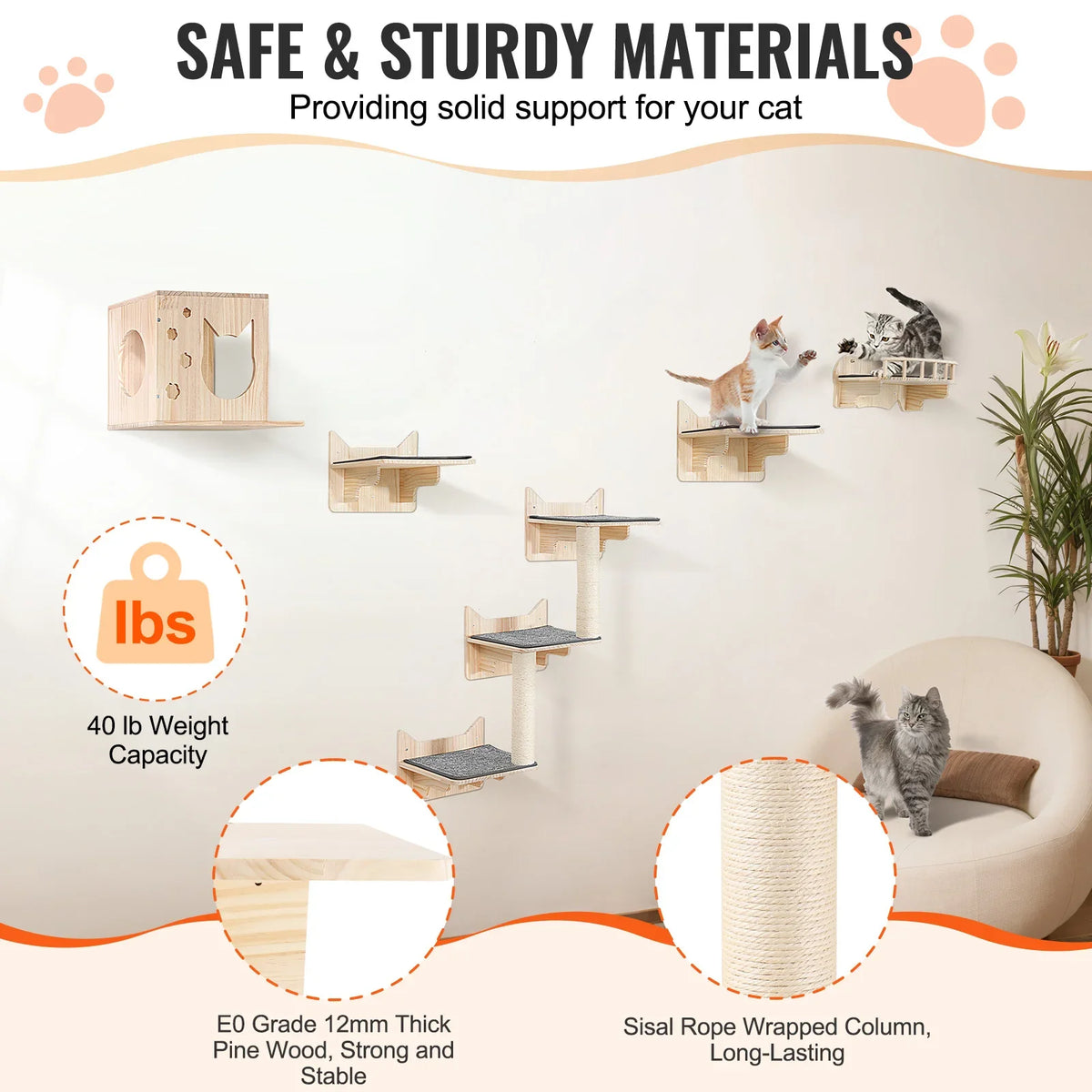 Wall Mounted Cat Shelves Cat Wall Shelves and Perches Cat Floating Furniture up to 40lbs for Sleeping/Playing/Climbing Set