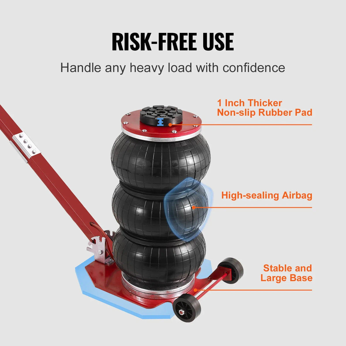 Air Jack,3Ton Triple Bag Air Jack,Airbag Jack w/Six Steel Pipes,3-5s Fast Lifting Pneumatic Jack, w/Adjustable Long Handle