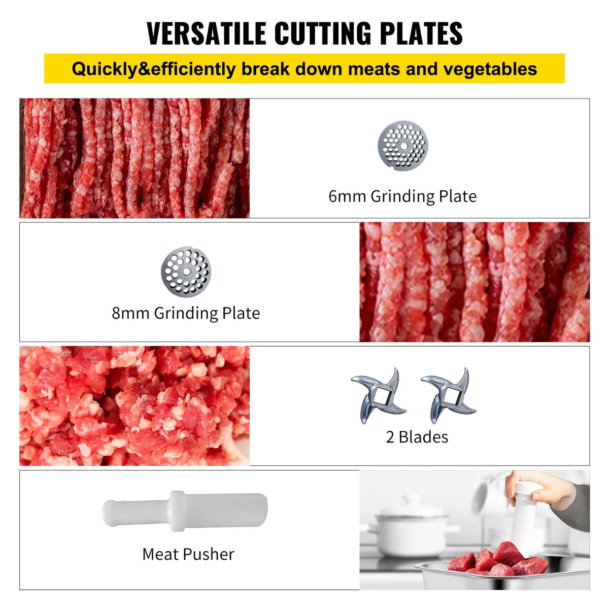 Commercial Meat Grinder 550LB/h Electric Sausage Maker Stainless Steel with 2 Blades, Grinding Plates & Stuffing Tubes