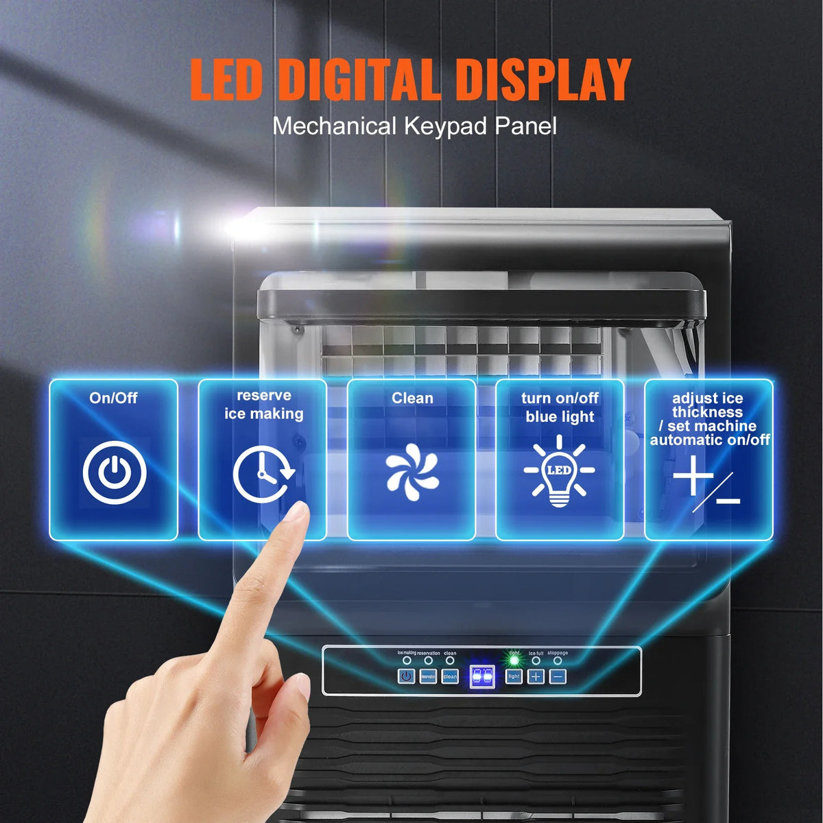 Commercial Ice Maker, 70lbs/24H, 36 Ice Cubes in 12-15 Minutes, Freestanding Cabinet Ice Maker with 12lbs Storage Capacity