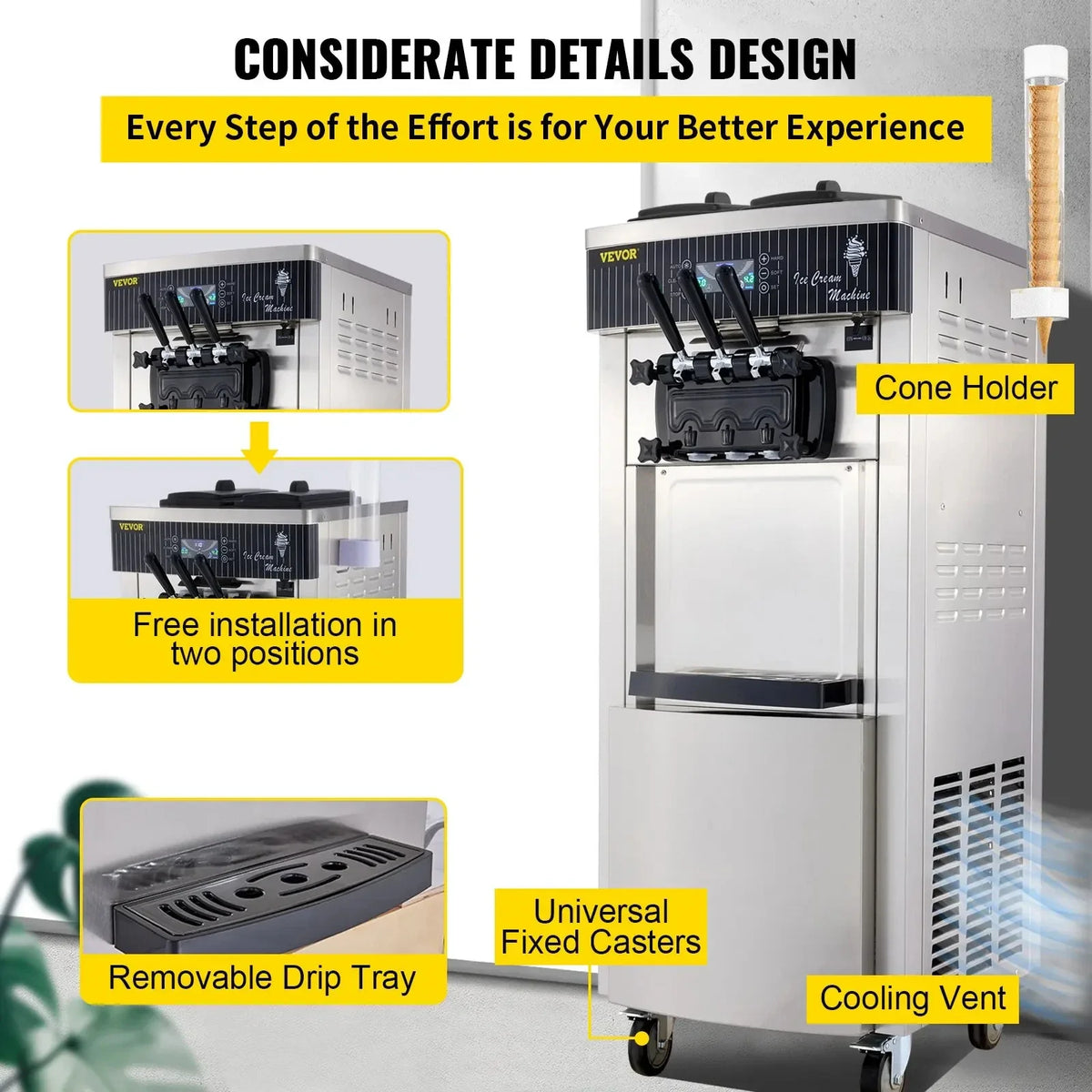 Commercial Soft Ice Cream Machine 2200W  20-28L/H Ice Cream Maker Double 6L Hoppers Ice Cream Making Machine YKF-8228H
