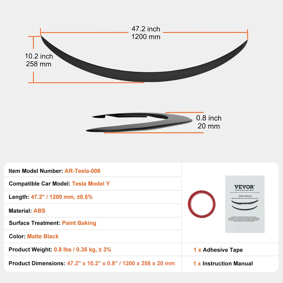 48.2/47.2 inch Spoiler Compatible with Tesla Model 3/Model Y, High Strength ABS Material, Racing Spoilers for Cars