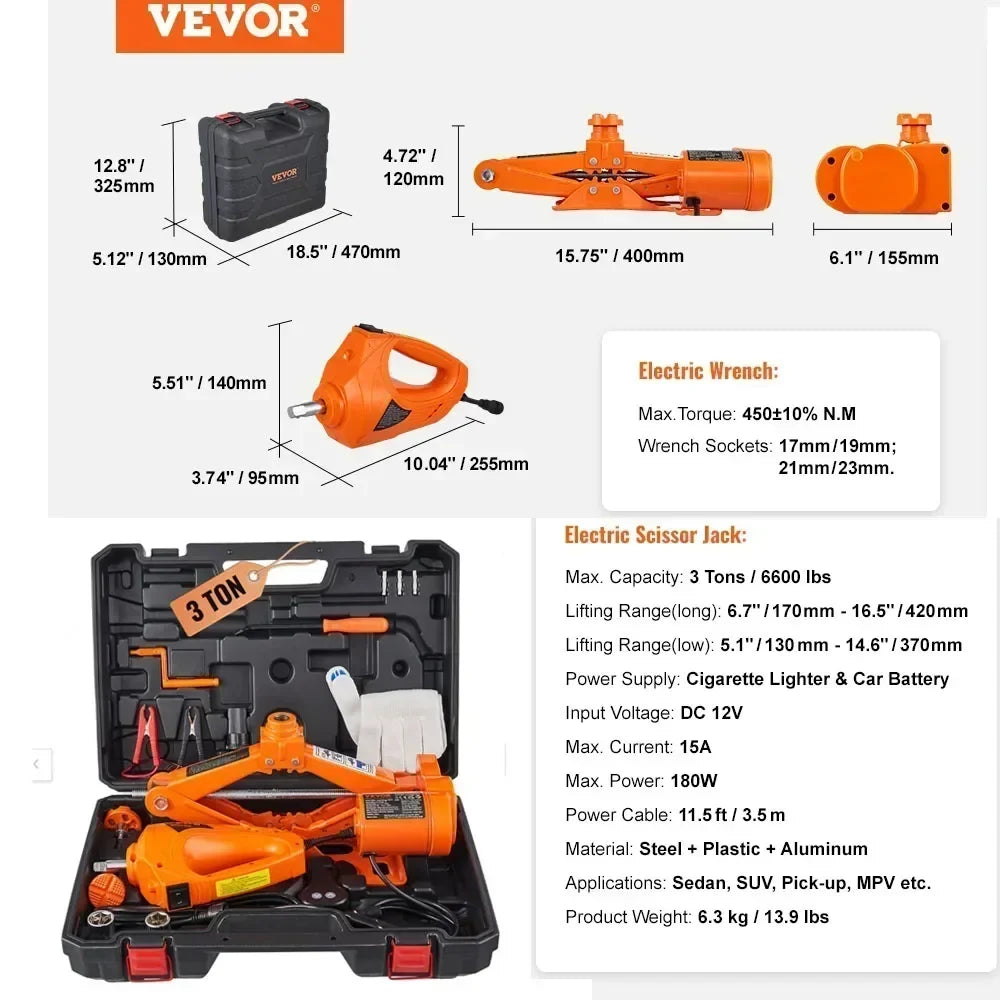 Electric Car Jack Floor Jack 3/5Ton Lifting Set DC 12V Car Scissors Jack With Impact Wrench  Auto Repair Tool Service Kit