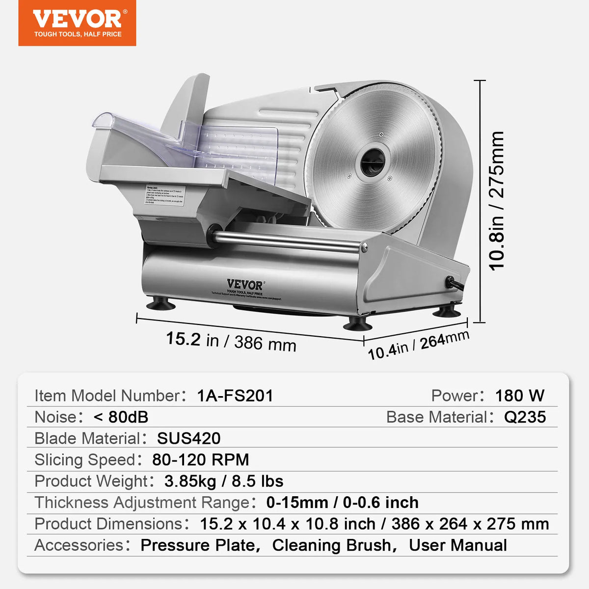 Meat Slicer, 7.5 inch Electric Deli Food Slicer, 180W Meat Cutter w/a Premium SUS420 Blade,0-0.6 inch Adjustable Thickness