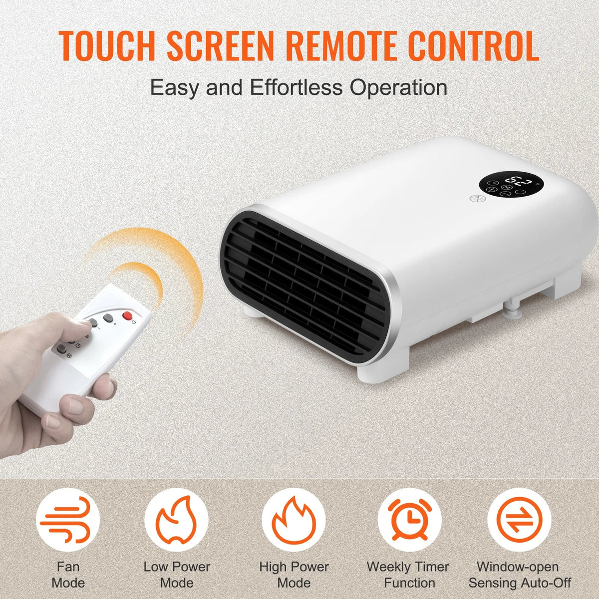 Electric Wall Heater 1500W Small Space Heaters with Knob Adjustment Tip-Over Overheat & IPX24 Waterproof Safety Protection