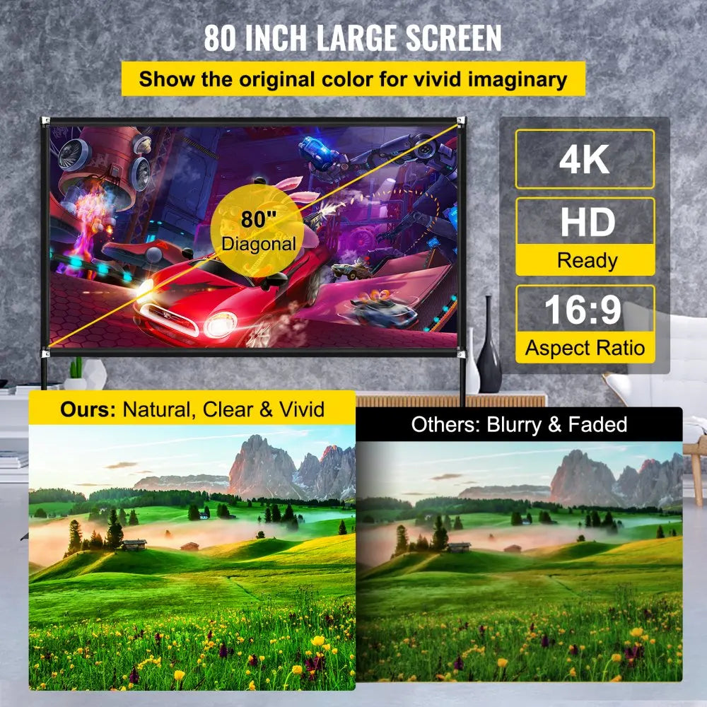 80 100 135 150 180 Inch Foldable Portable HD 4K Projector Screen with Stand 16:9 Movie Video Indoor Outdoor Portable Home