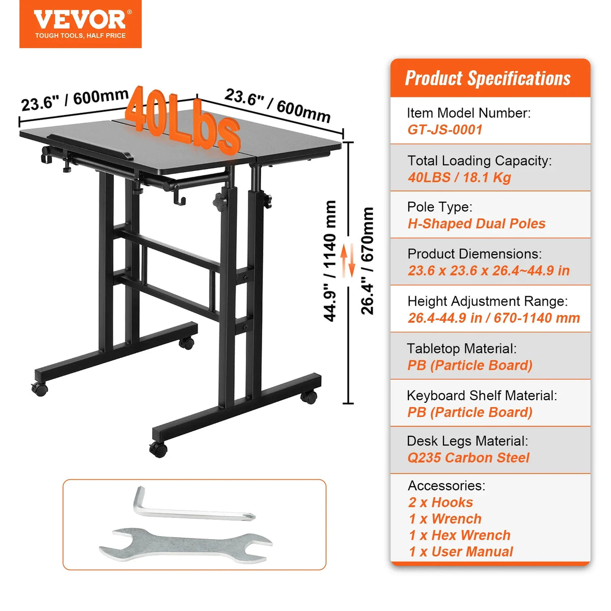 Mobile Standing Desk 26.4"-44.9" Gas-Spring Height Adjustable Sit-Stand Desk, Home Office Rolling Laptop Table  for Home