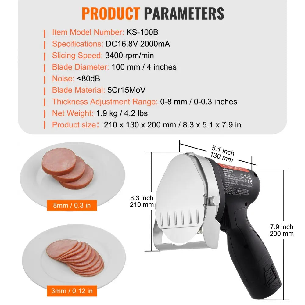 800W Commercial Meat Slicer with 2 Stainless Steel Blades, Shawarma Doner Gyro Cutter for Fast Meat Cutting in Restaurant