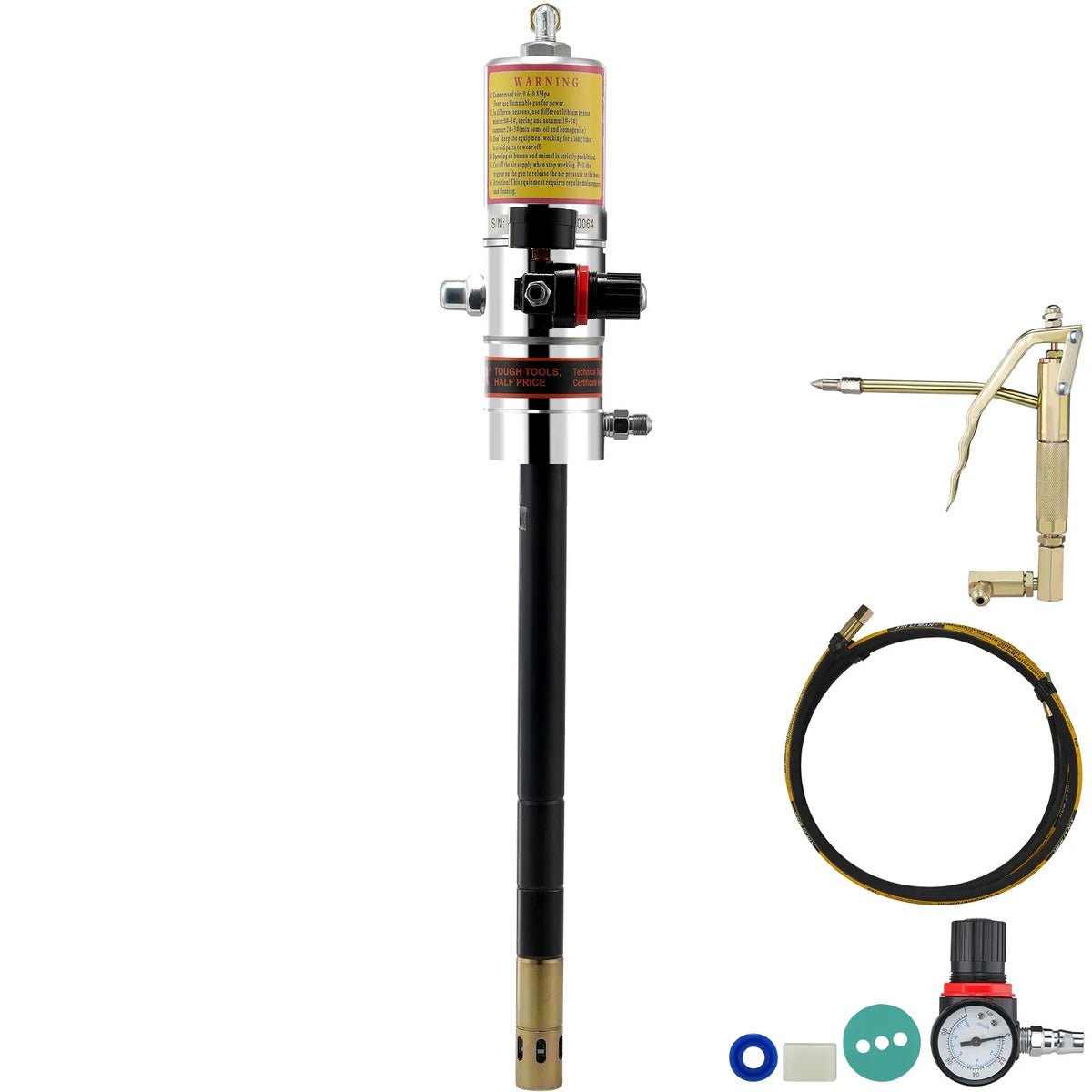 Grease Pump, 50:1 Pressure Ratio Air Operated Grease Pump w/13 ft High Pressure Hose and Grease Gun, Pneumatic Grease Pump
