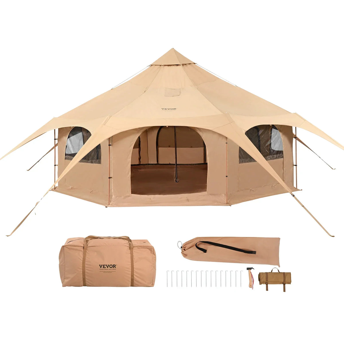 Canvas Tent 5 m/16.4 ft Bell Tent for Camping w/Stove Jack Breathable Yurt Tent for 8 People Camping Outdoor Hunting Party