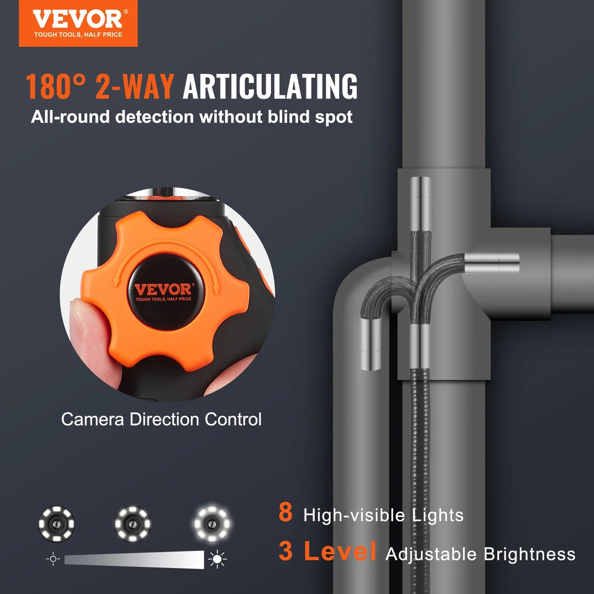 Articulating Borescope Camera with Light Two-Way Articulated Endoscope Inspection Camera1080P HD for Automotive Plumbing