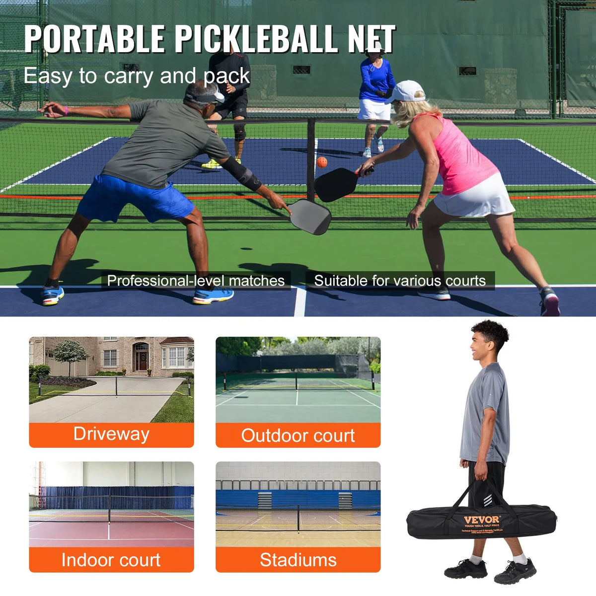 Pickleball Net Set, 22FT Full Court Official Regulation Size Portable Pickleball Net System for Outdoor Backyard Driveway