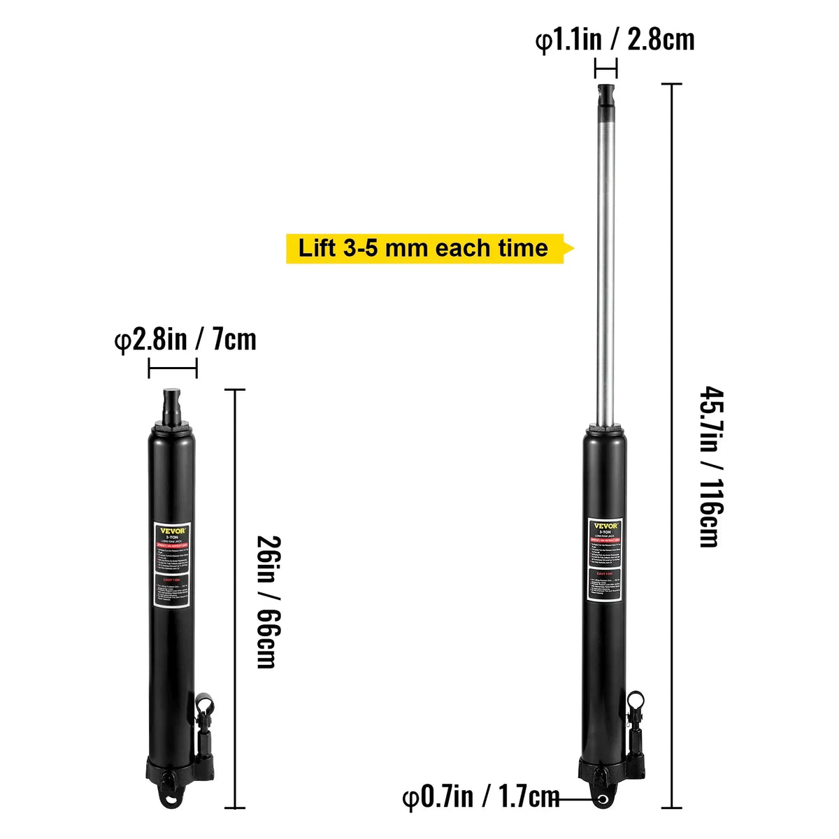 3/8/12Tons Capacity Hydraulic Long Ram Jack with Single Piston Pump and Clevis Base, for Garage Cranes, Engine Lift Hoist